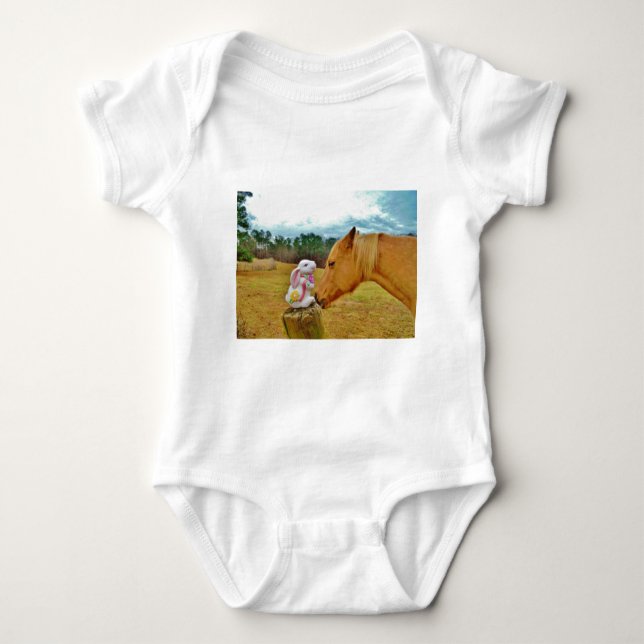 White Rabbit and Yellow Horse Baby Bodysuit (Front)