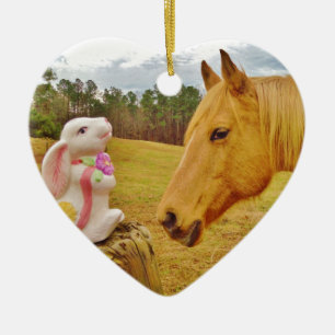 White Rabbit and Yellow Horse Ceramic Ornament