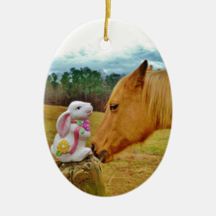 White Rabbit and Yellow Horse Ceramic Ornament
