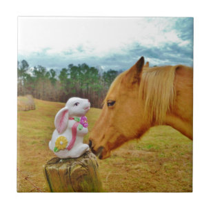 White Rabbit and Yellow Horse Ceramic Tile