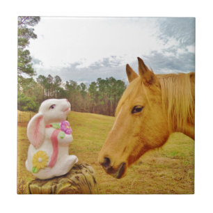 White Rabbit and Yellow Horse Ceramic Tile
