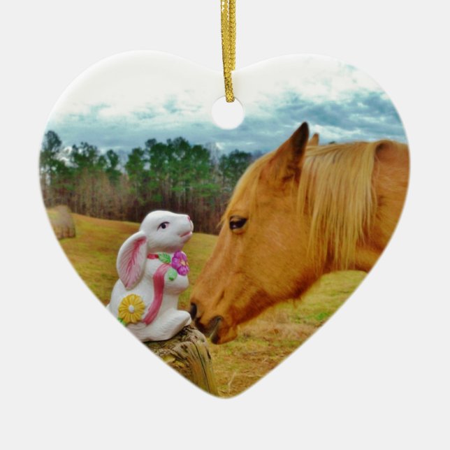 White Rabbit and Yellow Horse Ceramic Tree Decoration (Front)