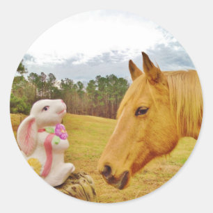 White Rabbit and Yellow Horse Classic Round Sticker