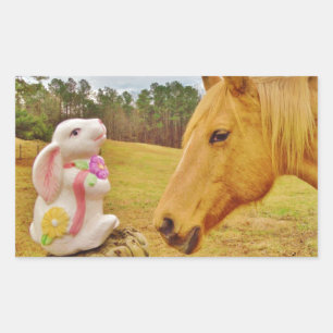 White Rabbit and Yellow Horse Rectangular Sticker