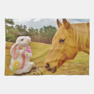 White Rabbit and Yellow Horse Tea Towel
