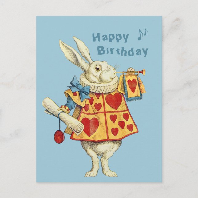 White Rabbit blows trumpet Happy Birthday CC1126 Postcard (Front)