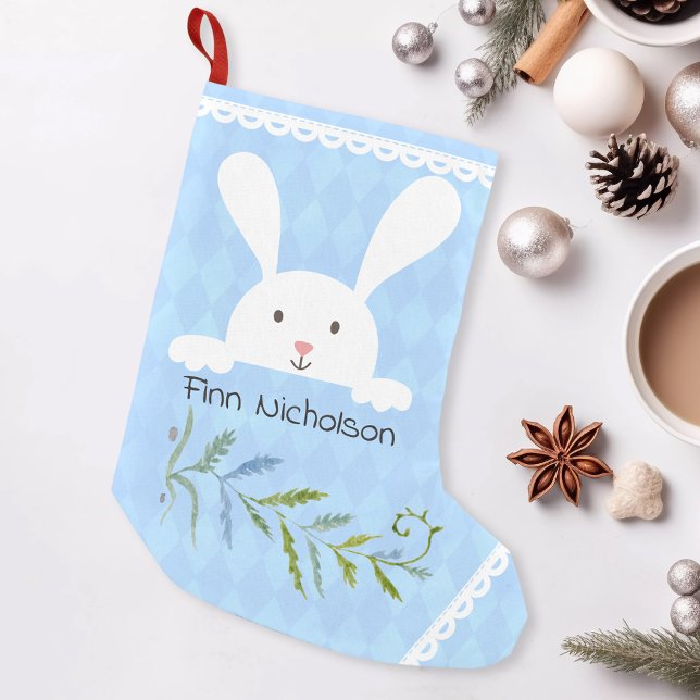White Rabbit Blue Diamond Shape Small Christmas Stocking (Creator Uploaded)