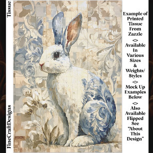 White Rabbit, Blue Floral Pattern EC4L Decoupage Tissue Paper