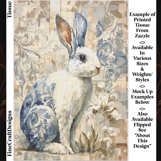 White Rabbit, Blue Floral Pattern EC4R Decoupage Tissue Paper (Creator Uploaded)