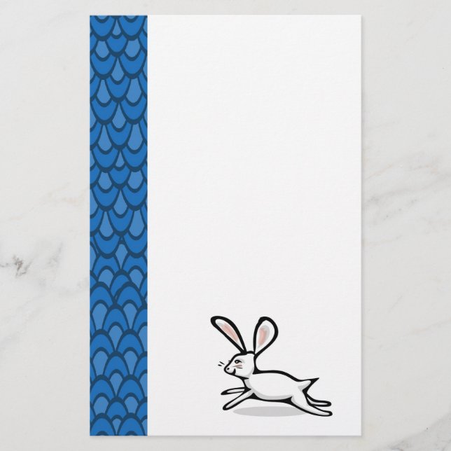 White Rabbit Blue Waves Stationary Stationery (Front)