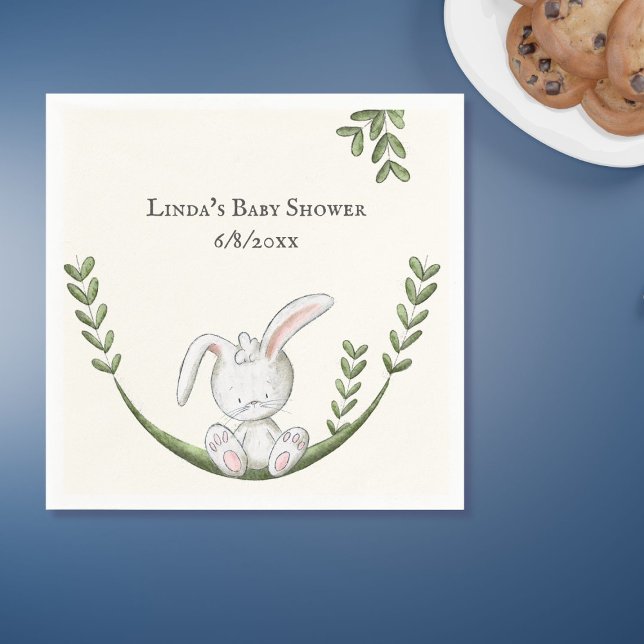 White Rabbit Botanical Gender Neutral Baby Shower Napkin (Creator Uploaded)