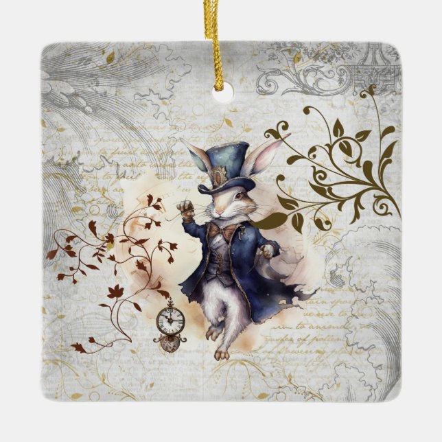 White Rabbit  Ceramic Ornament (Front)