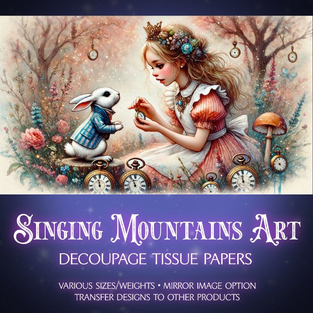 White Rabbit Forest Clock Collection Decoupage  Tissue Paper (Creator Uploaded)