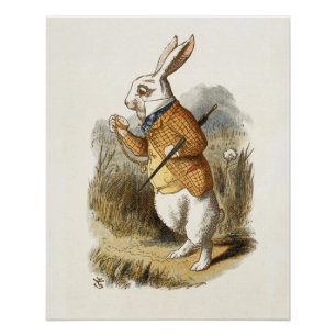 White Rabbit from Alice In Wonderland Vintage Art Poster