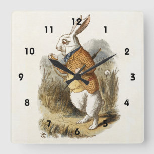White Rabbit from Alice In Wonderland Vintage Art Square Wall Clock