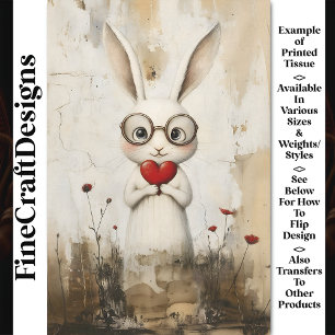 White Rabbit, Glasses & A Red Heart BY2 Decoupage Tissue Paper