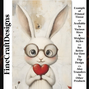 White Rabbit, Glasses & A Red Heart BY3 Decoupage Tissue Paper