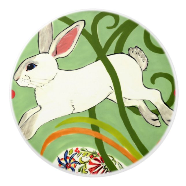 White Rabbit Green Art Deco Vines Drawer Pull Knob (Front)