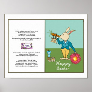White Rabbit Happy Easter Fabric Font Card  Poster