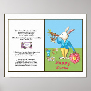 White Rabbit Happy Easter Pink Fabric Font Card / Poster