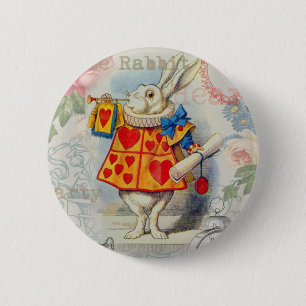 White Rabbit Hearts Alice Classic 6 Cm Round Badge