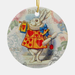 White Rabbit Hearts Alice Classic Ceramic Tree Decoration