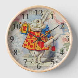 White Rabbit Hearts Alice Classic Clock