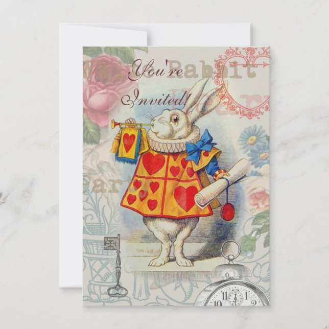 White Rabbit Hearts Alice Classic Invitation (Front)