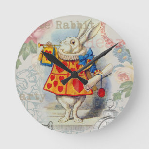 White Rabbit Hearts Alice Classic Round Clock