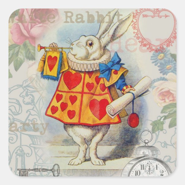 White Rabbit Hearts Alice Classic Square Sticker (Front)