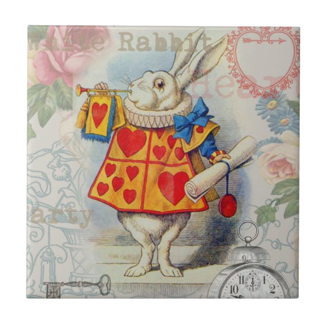 White Rabbit Hearts Alice Classic Tile (Front)