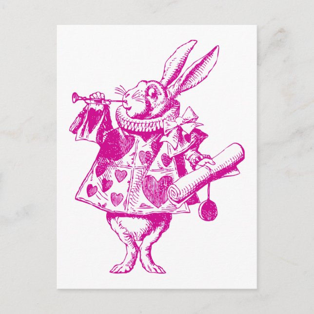White Rabbit Herald Inked Pink Postcard (Front)