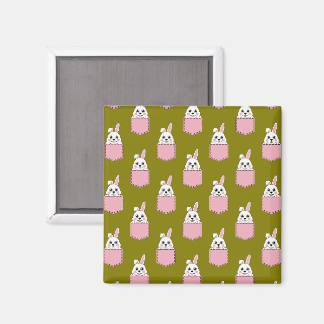 White Rabbit in Pink Pocket Pattern Magnet (Front/Back)