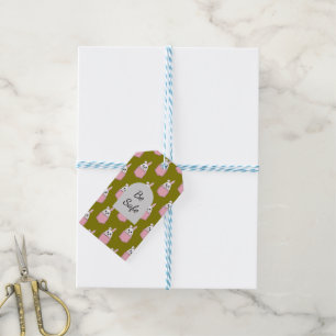 White Rabbit in Pink Pocket Pattern Personalise Gift Tags