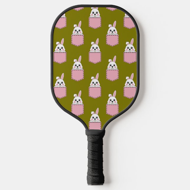 White Rabbit in Pink Pocket Pattern  Pickleball Paddle (Front)