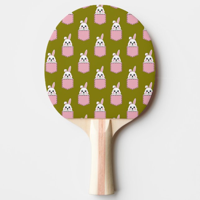 White Rabbit in Pink Pocket Pattern Ping Pong Paddle (Front)