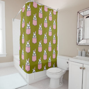 White Rabbit in Pink Pocket Pattern Shower Curtain