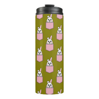 White Rabbit in Pink Pocket Pattern Thermal Tumbler