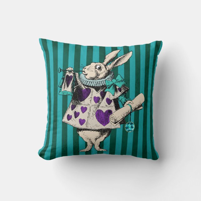 White Rabbit in Purple with Hearts Cushion (Front)
