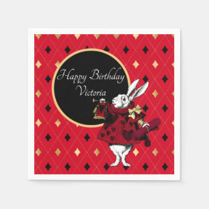 White Rabbit in Red Birthday Napkin
