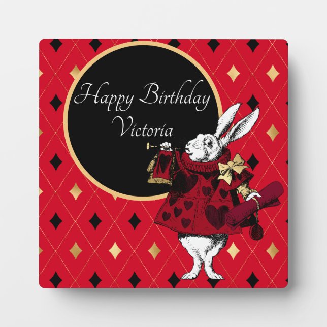 White Rabbit in Red Birthday Plaque (Front)