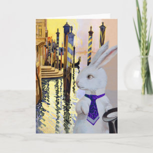 White Rabbit in Venice, Italy - Anthropomorphic Holiday Card