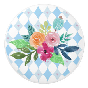 White Rabbit in Wonderland blue diamonds Ceramic Knob