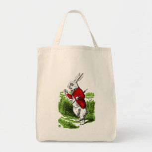 White Rabbit looking at watch. Illustration Tote Bag