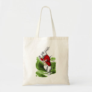 White Rabbit looking at watch. Illustration Tote Bag