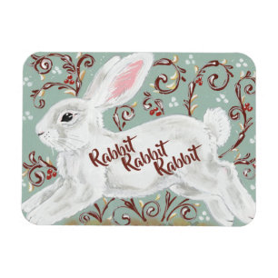 White Rabbit Mint Green Scroll Vine Berry Reminder Magnet