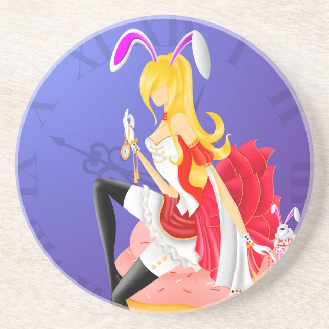 White Rabbit on cupcake  Coaster (Front)