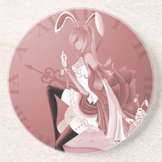 White Rabbit on cupcake  Coaster (Front)