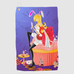 White Rabbit on cupcake Golf Towel