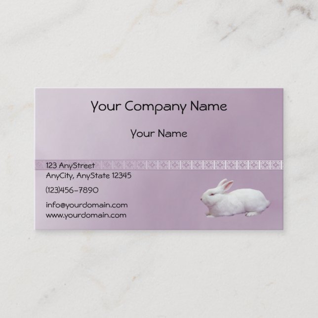 White Rabbit on Lilac Background Business Card (Front)